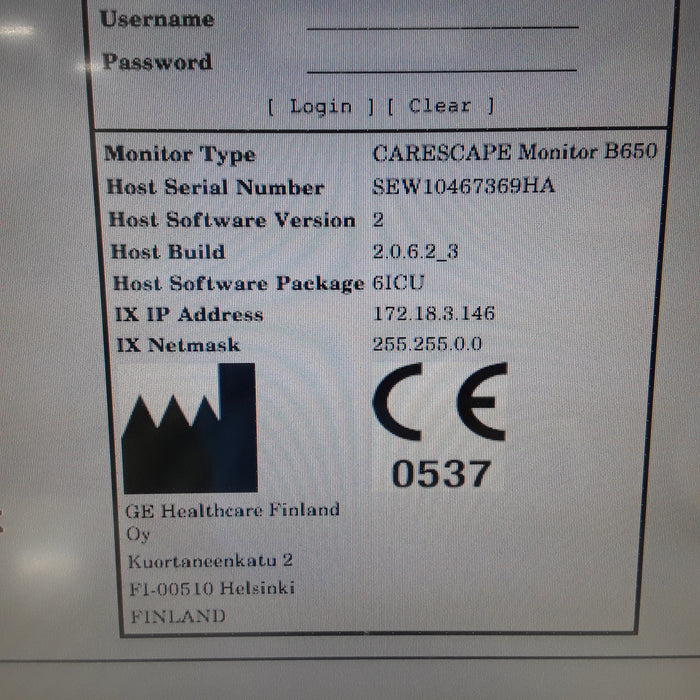 GE Healthcare Carescape B650 w/ Masimo PDM Patient Monitor