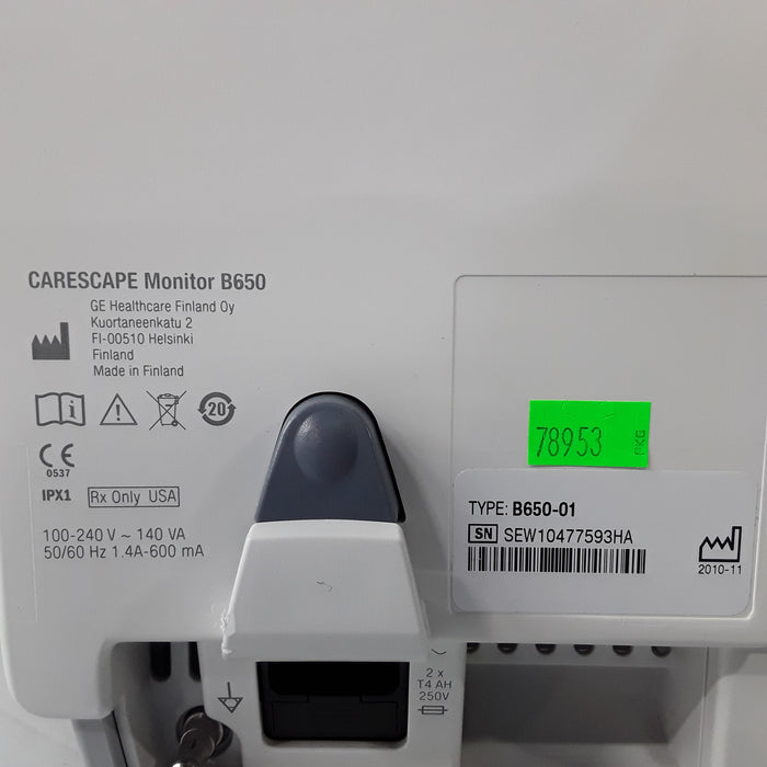 GE Healthcare Carescape B650 w/ Masimo PDM Patient Monitor