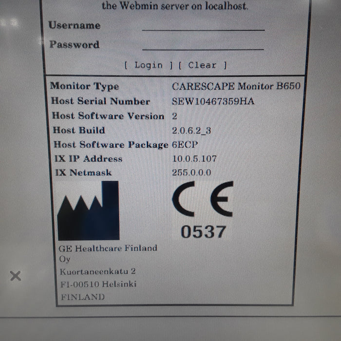 GE Healthcare Carescape B650 w/ Masimo PDM Patient Monitor