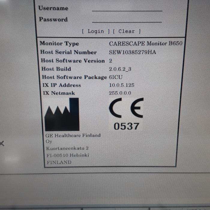 GE Healthcare Carescape B650 w/ Masimo PDM Patient Monitor