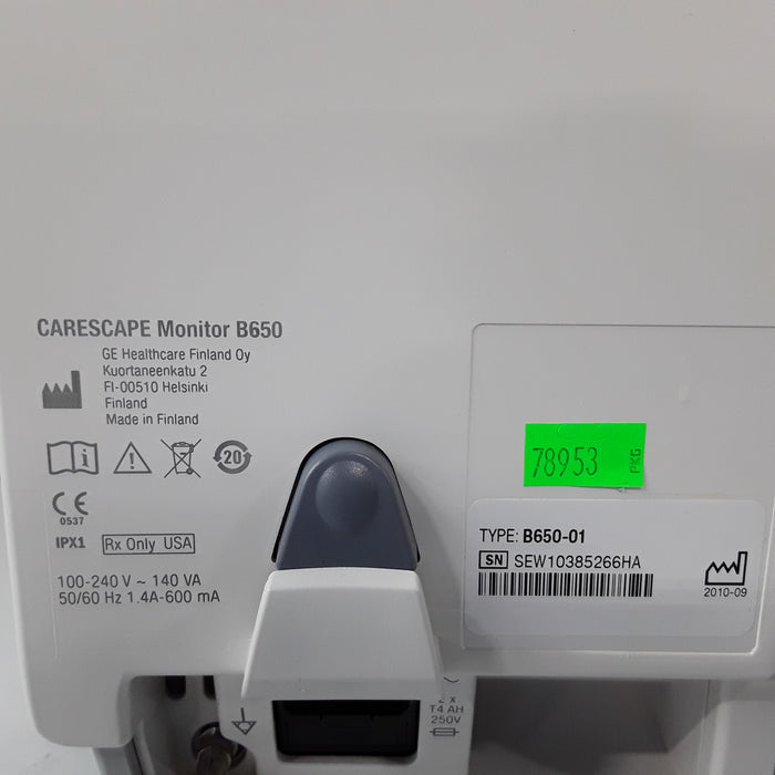 GE Healthcare Carescape B650 w/ Masimo PDM Patient Monitor