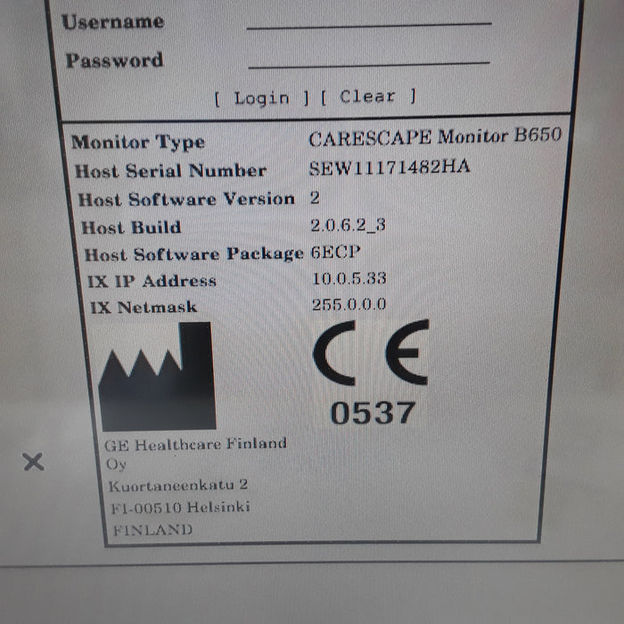 GE Healthcare Carescape B650 w/ Masimo PDM Patient Monitor