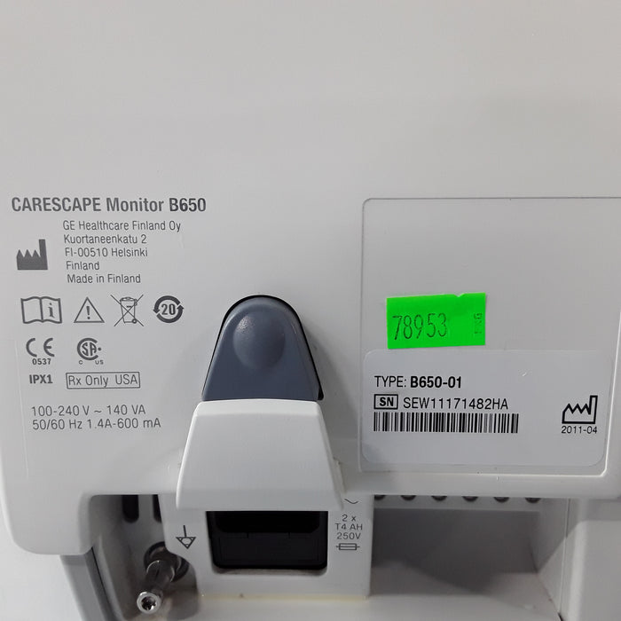 GE Healthcare Carescape B650 w/ Masimo PDM Patient Monitor