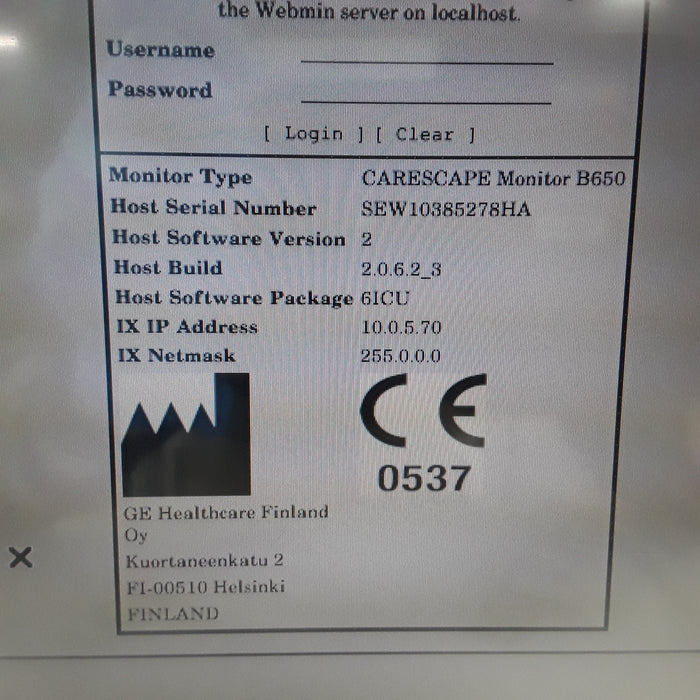 GE Healthcare Carescape B650 w/ Masimo PDM Patient Monitor