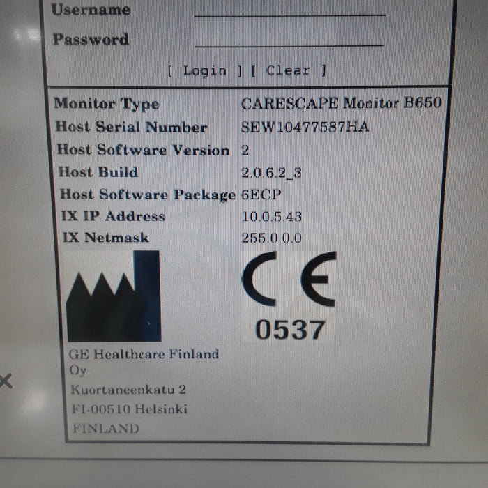 GE Healthcare Carescape B650 w/ Masimo PDM Patient Monitor