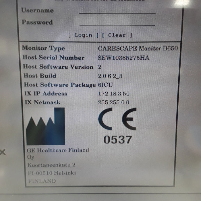 GE Healthcare Carescape B650 w/ Masimo PDM Patient Monitor