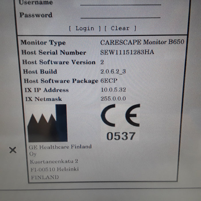 GE Healthcare Carescape B650 w/ Masimo PDM Patient Monitor