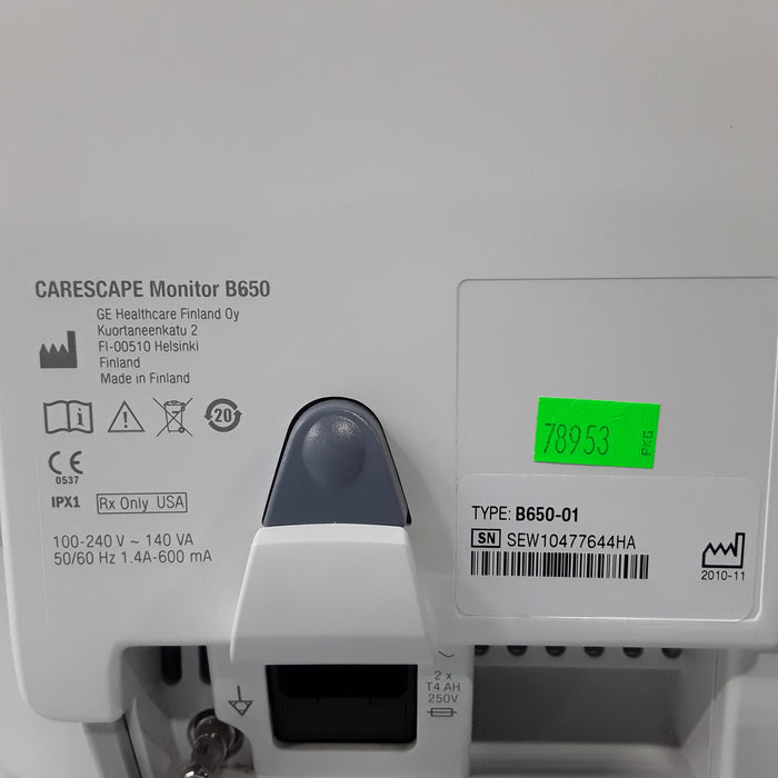 GE Healthcare Carescape B650 w/ Masimo PDM Patient Monitor