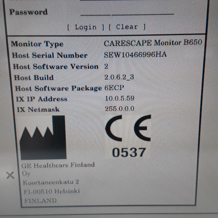 GE Healthcare Carescape B650 w/ Masimo PDM Patient Monitor