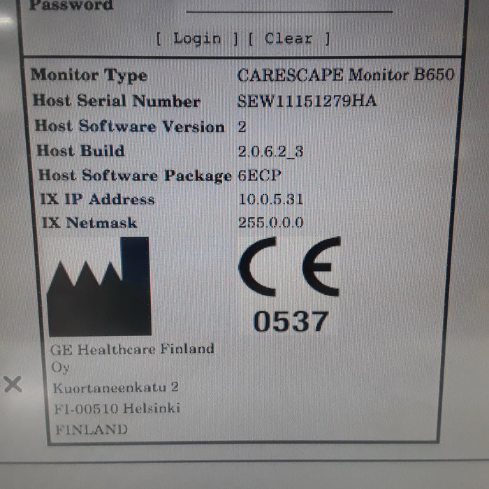 GE Healthcare Carescape B650 w/ Masimo PDM Patient Monitor