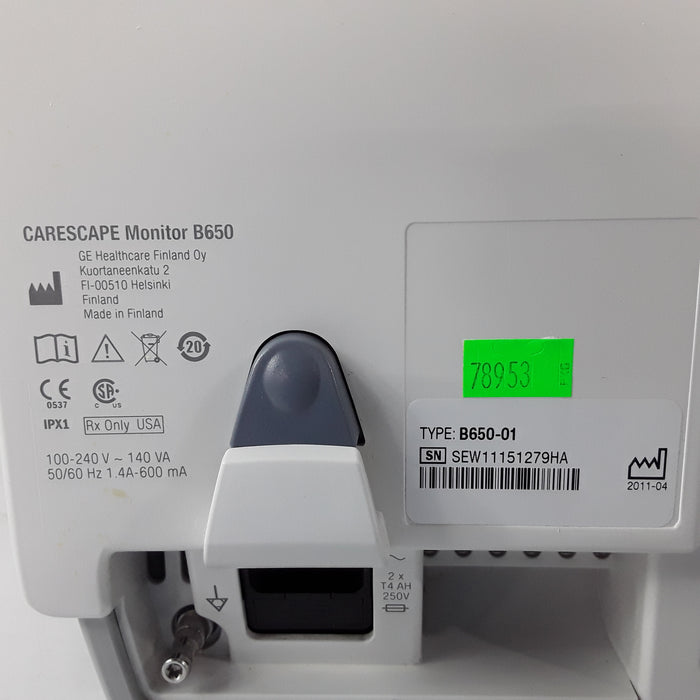 GE Healthcare Carescape B650 w/ Masimo PDM Patient Monitor