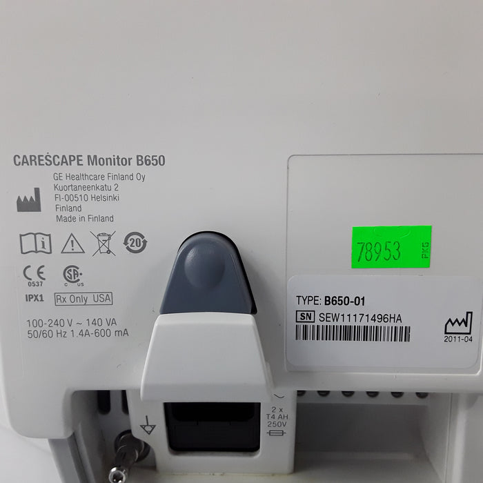 GE Healthcare Carescape B650 w/ Masimo PDM Patient Monitor