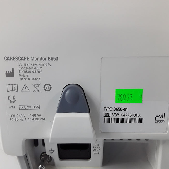 GE Healthcare Carescape B650 w/ Masimo PDM Patient Monitor