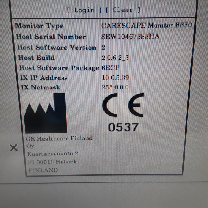 GE Healthcare Carescape B650 w/ Masimo PDM Patient Monitor
