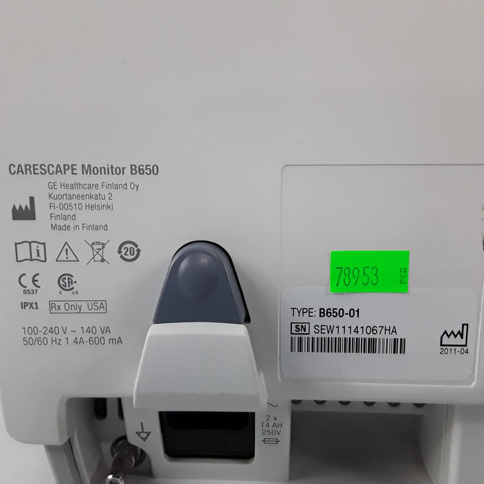 GE Healthcare Carescape B650 w/ Masimo PDM Patient Monitor