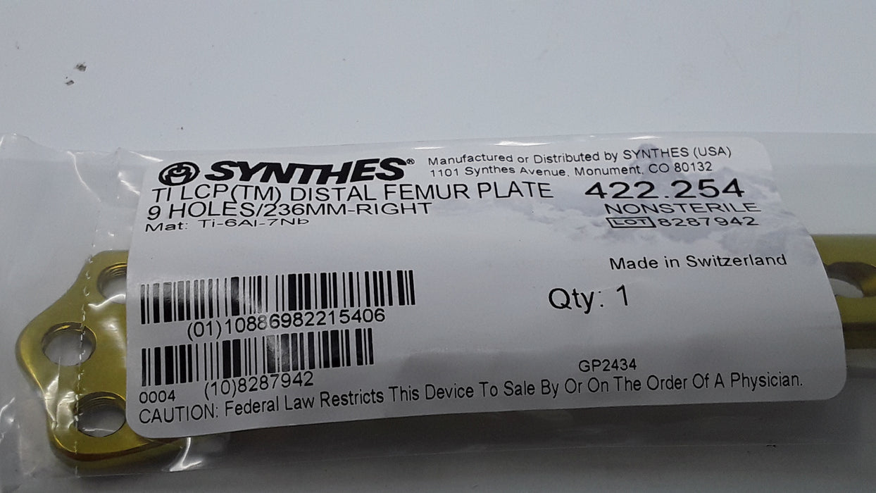 Synthes, Inc. 422.254 TI LCP Distal Femur Plate 9 Holes 236MM right