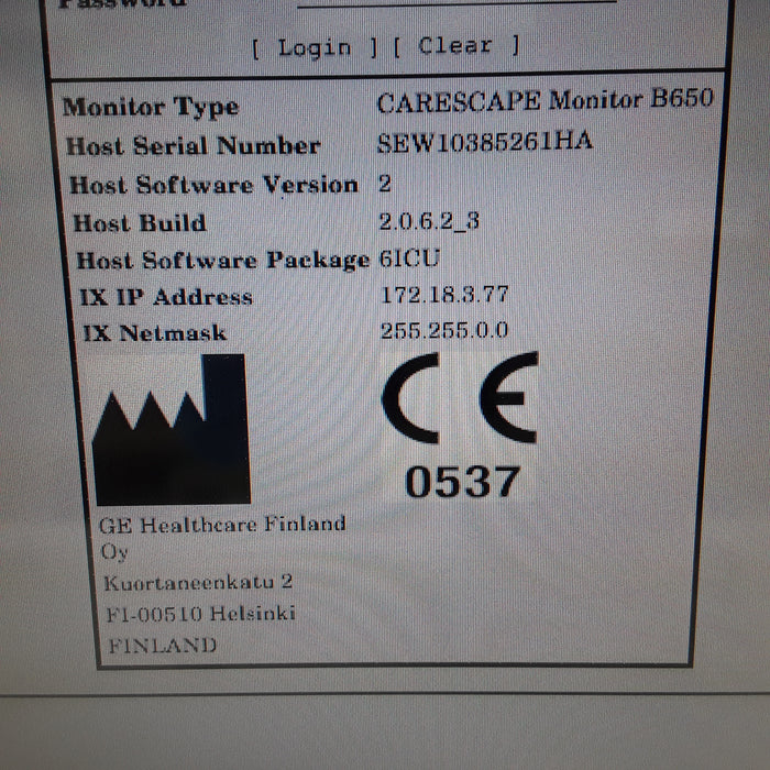 GE Healthcare Carescape B650 w/ Masimo PDM Patient Monitor