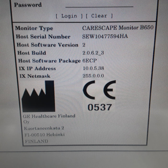 GE Healthcare Carescape B650 w/ Masimo PDM Patient Monitor