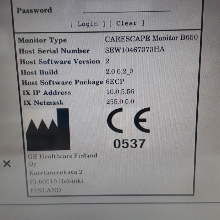 GE Healthcare Carescape B650 w/ Masimo PDM Patient Monitor