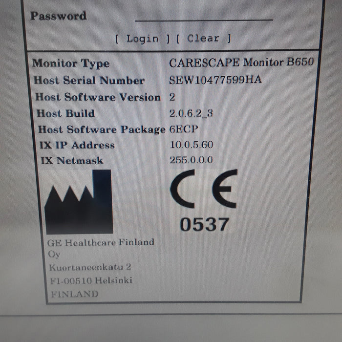 GE Healthcare Carescape B650 w/ Masimo PDM Patient Monitor