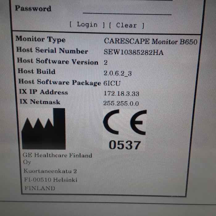 GE Healthcare Carescape B650 w/ Masimo PDM Patient Monitor