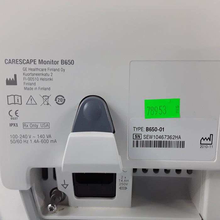 GE Healthcare Carescape B650 w/ Masimo PDM Patient Monitor