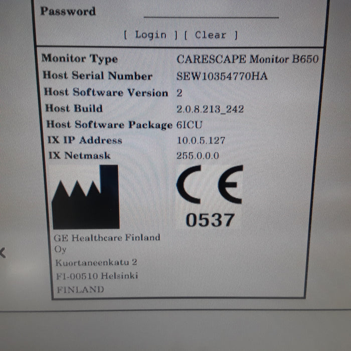 GE Healthcare Carescape B650 w/ Masimo PDM Patient Monitor