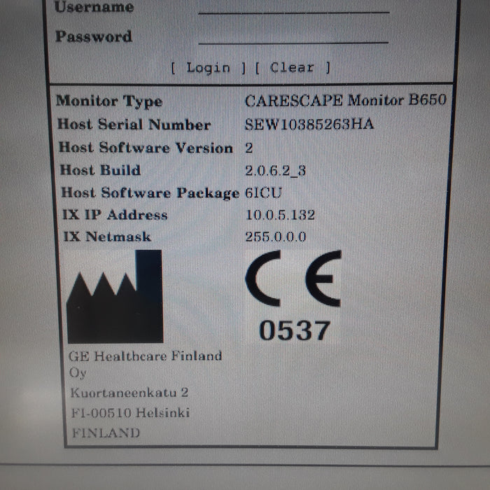 GE Healthcare Carescape B650 w/ Masimo PDM Patient Monitor