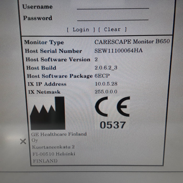 GE Healthcare Carescape B650 w/ Masimo PDM Patient Monitor