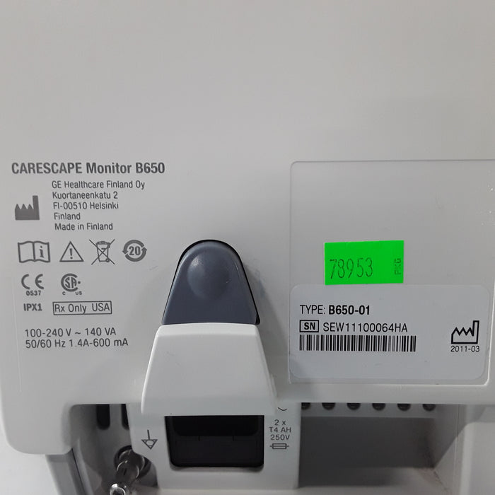 GE Healthcare Carescape B650 w/ Masimo PDM Patient Monitor