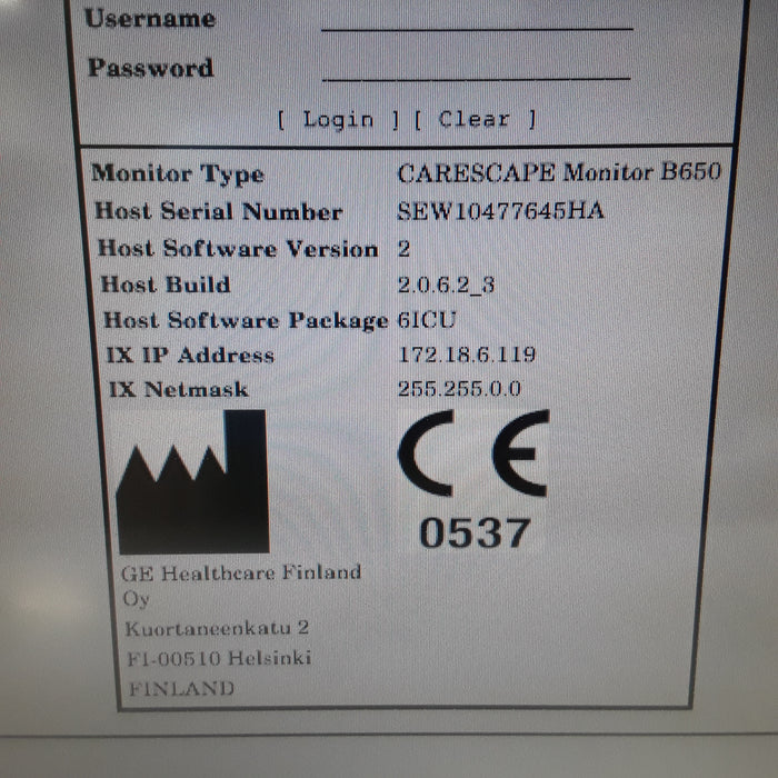 GE Healthcare Carescape B650 w/ Masimo PDM Patient Monitor