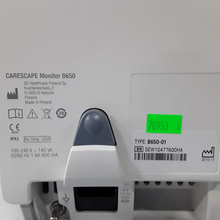 GE Healthcare Carescape B650 w/ Masimo PDM Patient Monitor