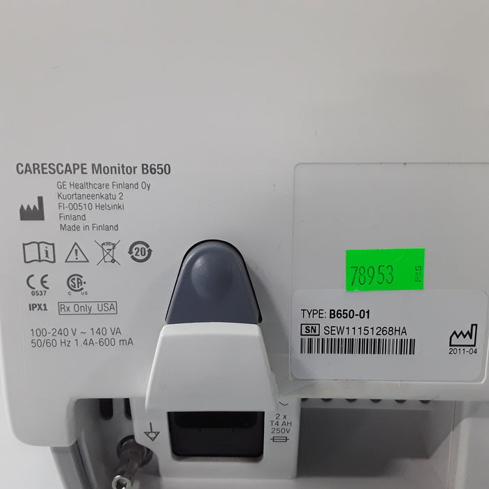 GE Healthcare Carescape B650 w/ Masimo PDM Patient Monitor