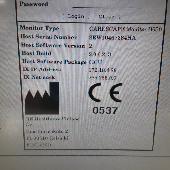 GE Healthcare Carescape B650 w/ Masimo PDM Patient Monitor