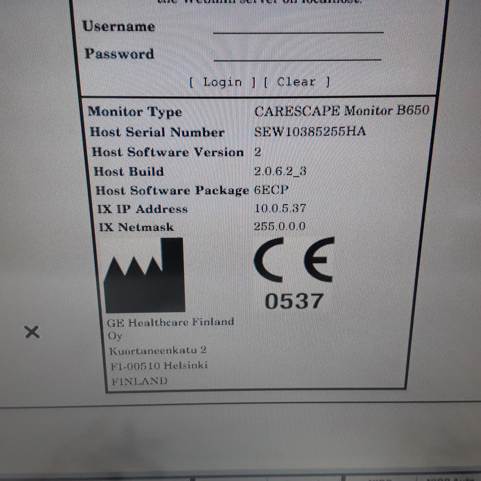 GE Healthcare Carescape B650 w/ Masimo PDM Patient Monitor