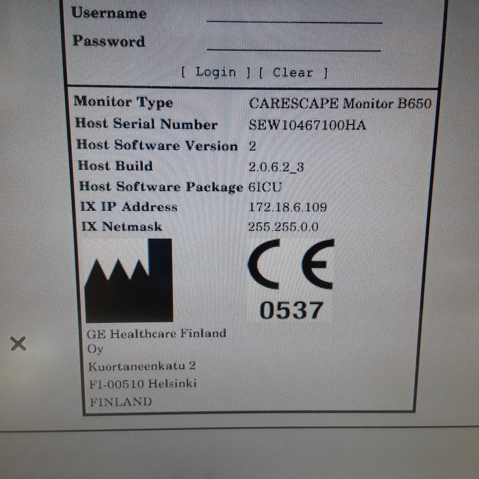 GE Healthcare Carescape B650 w/ Masimo PDM Patient Monitor