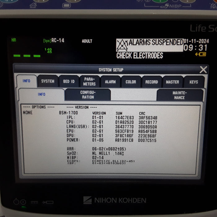 Nihon Kohden BSM-1753 Life Scope PT Transport Patient Monitor