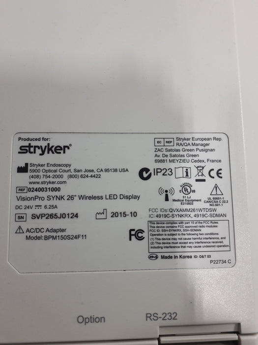 Stryker VisionPro SYNK 26 Wireless LED Display