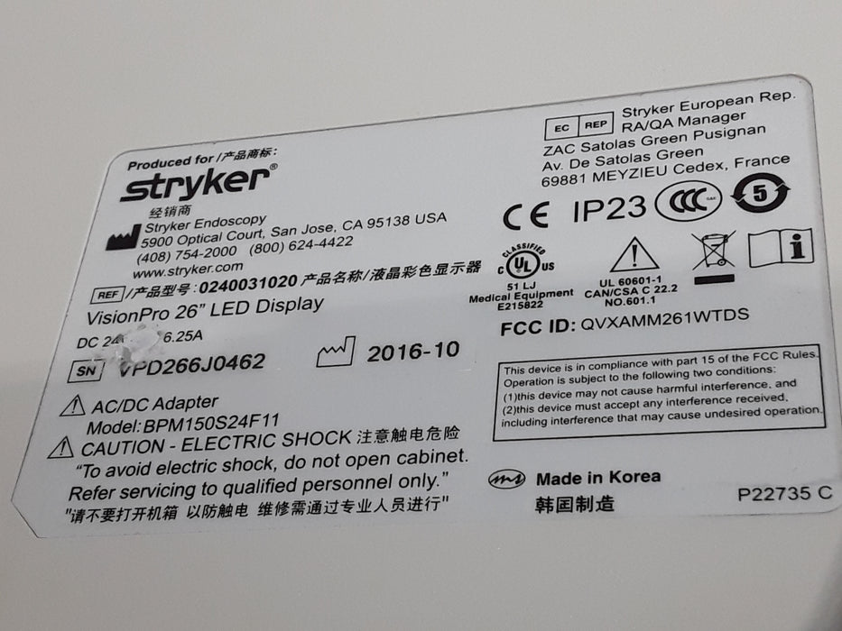 Stryker VisionPro 26" LED Display Monitor