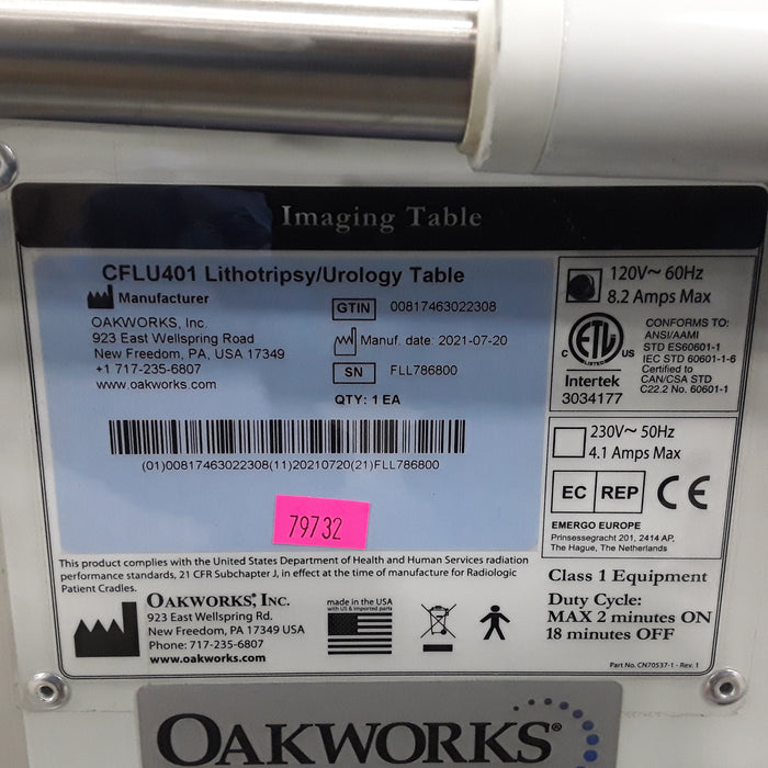 Oakworks CFLU401 Lithotripsy/Urology Table