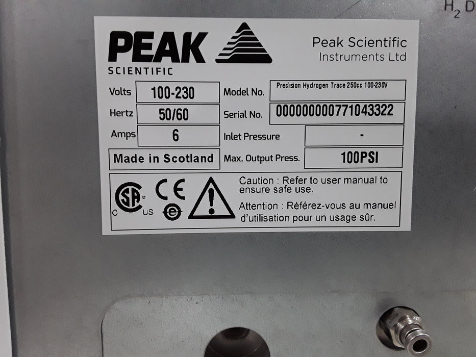 Peak Scientific Precision Hydrogen Trace 250cc Hydrogen Gas Generator