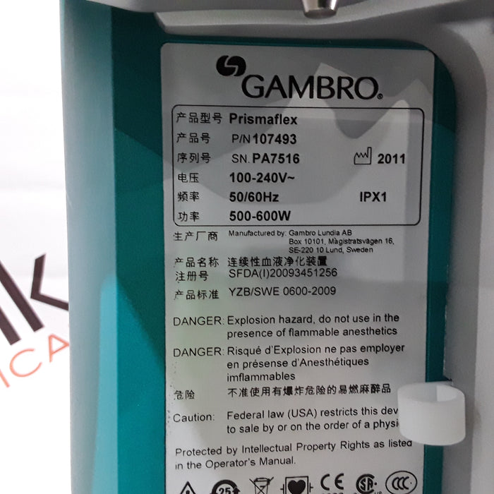 Gambro Prismaflex Dialysis Machine