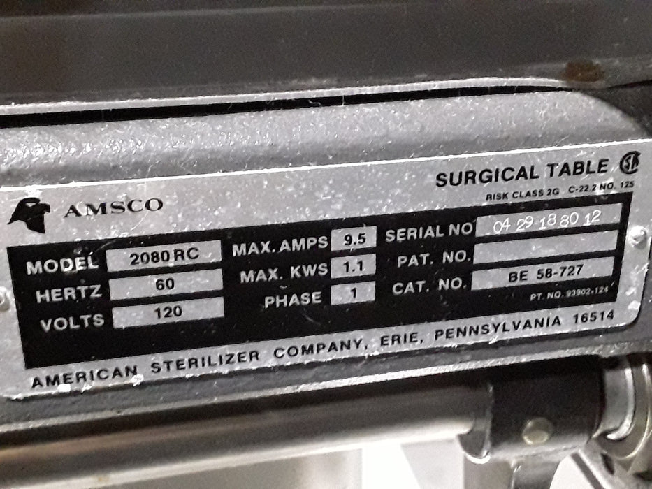 Amsco 2080RC Surgical Table