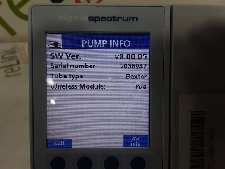 Baxter Sigma Spectrum 8.00.05 w/o Battery Infusion Pump