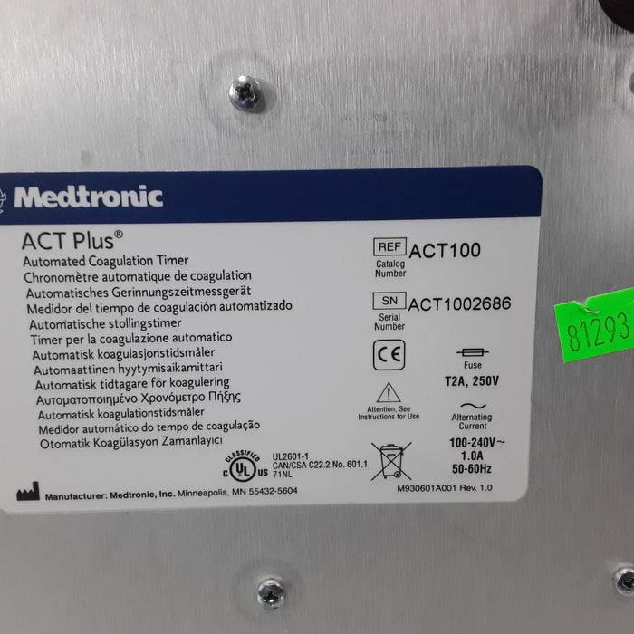 Medtronic ACT Plus Automated Coagulation Timer