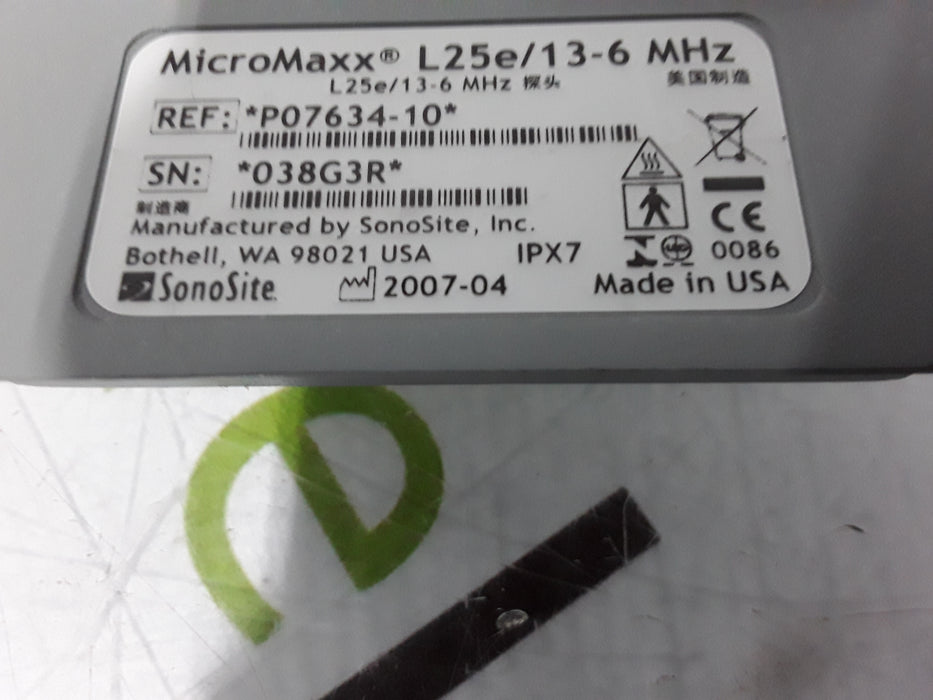 Sonosite MicroMaxx L25e/13-6 MHz P07634-10 Transducer