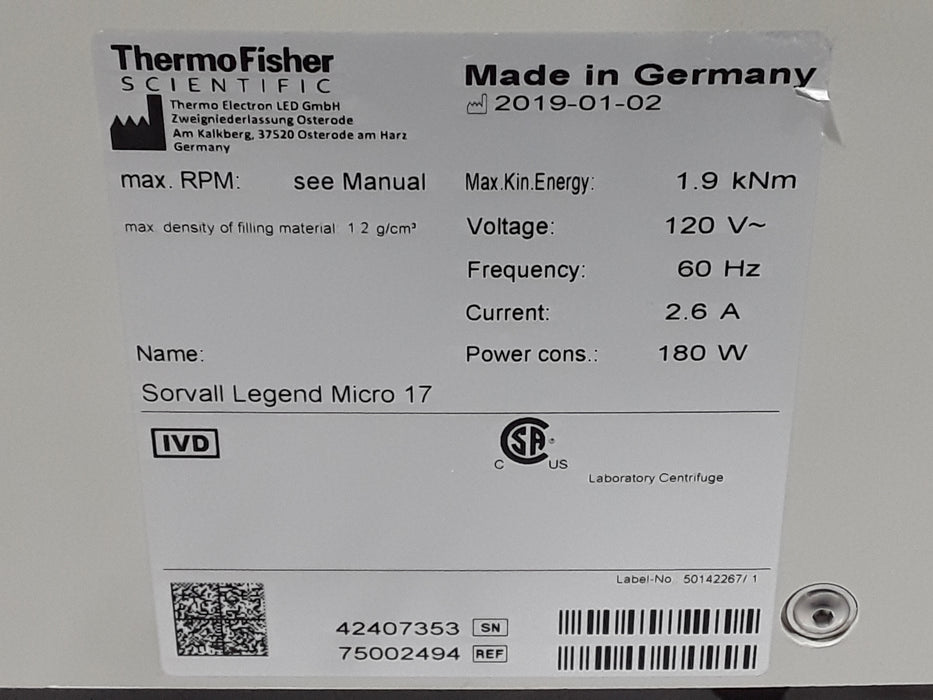 Thermo Scientific Legend Micro 17 Centrifuge
