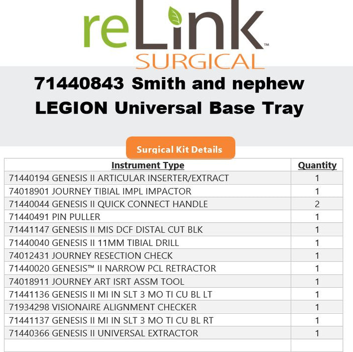 Smith & Nephew 71440843 LEGION Universal Base Tray
