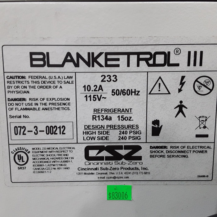Cincinnati Sub-Zero CSZ Blanketrol III Hypothermia Unit