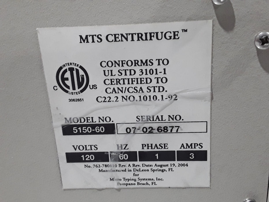 Ortho Diagnostic Systems Inc. MTS 5150-60 Centrifuge